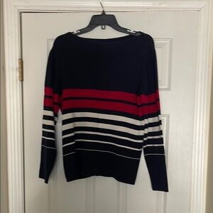 Talbots - Cotton Blue, White and Red Boat Neck Sweater - Size M